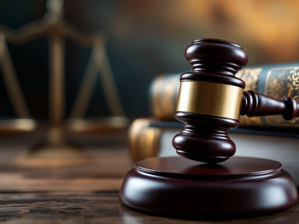 Ciocan judecătoresc și cărți de drept.