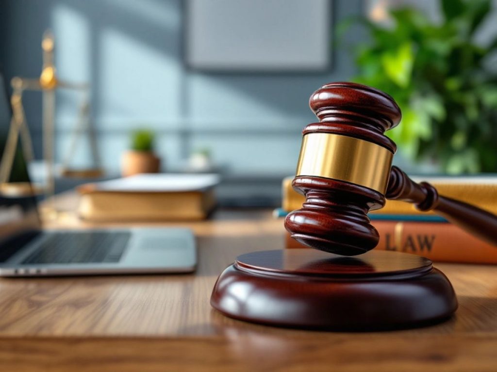 Birou modern de avocat cu cărți de drept.