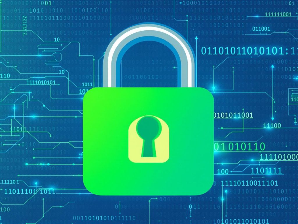 Imagine cu o lacăt digital pe fundal de cod.