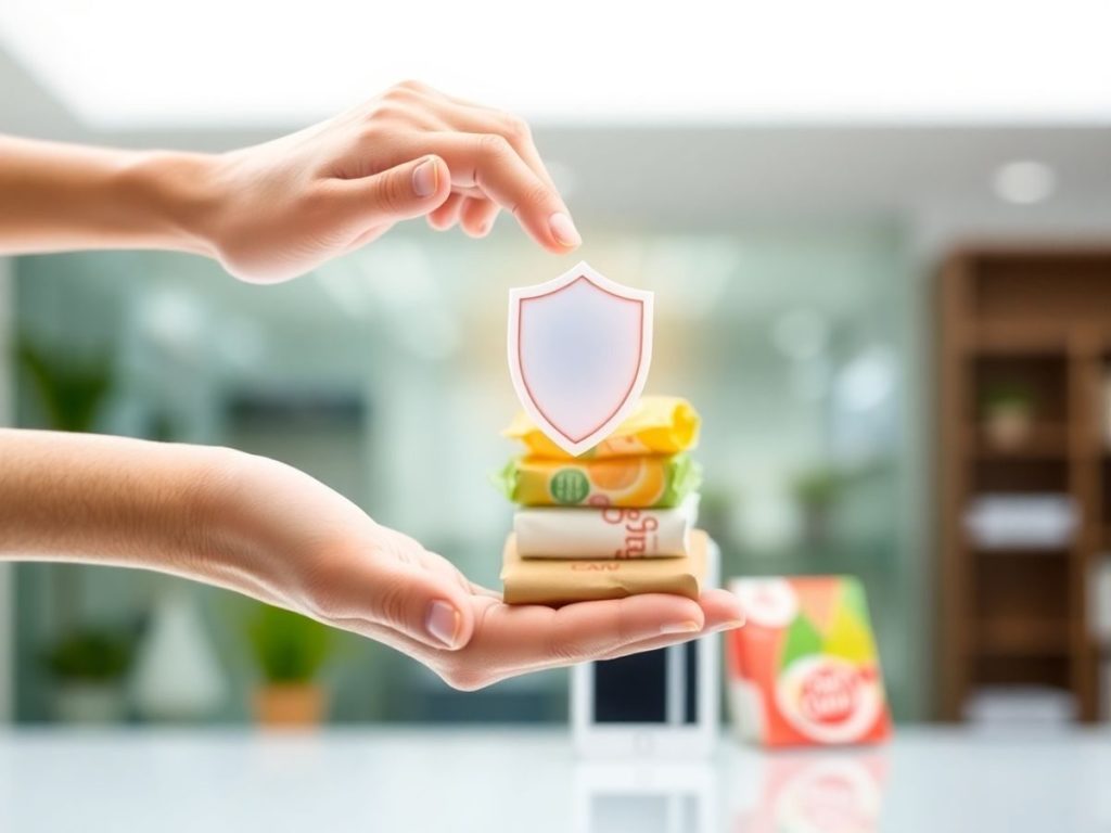 Mână protejând produse de consum cu un scut.
