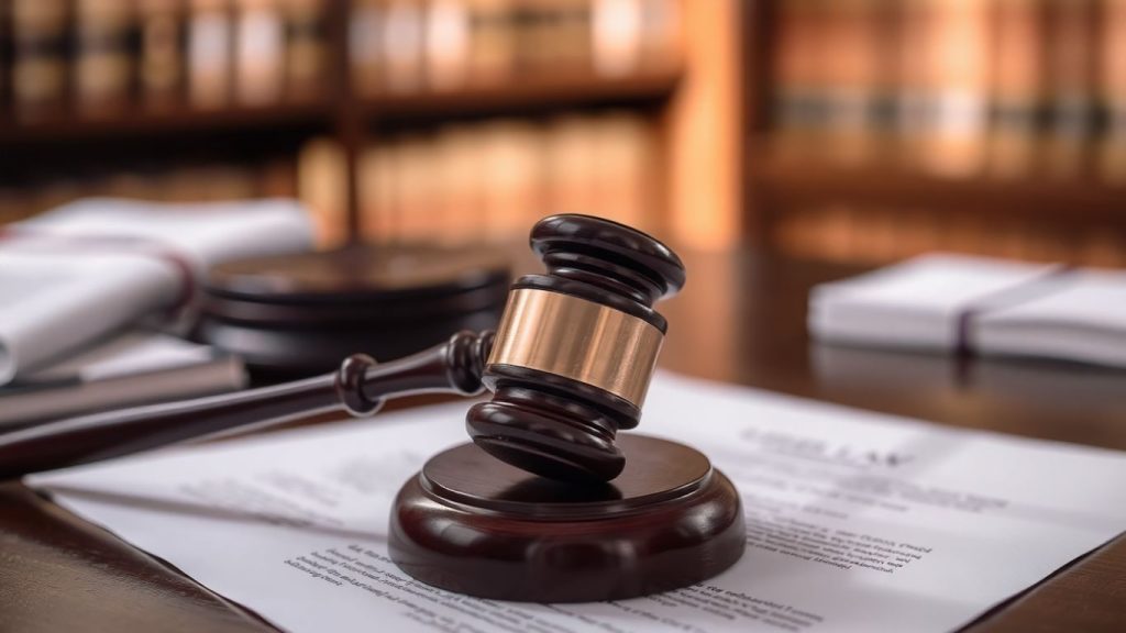 Ciocan de judecată pe documente legale, instanță.